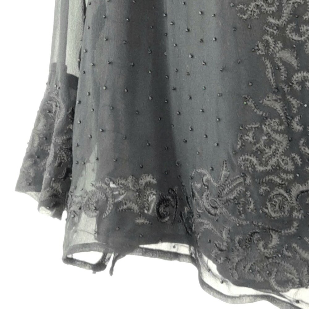 Vintage Ice Black Beaded Elegant Formal Sheer Long Sleeve Tunic Top - Picture 7 of 14